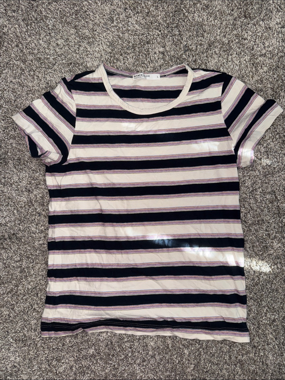 Stateside Pink and Black Striped Short Sleeve Tee